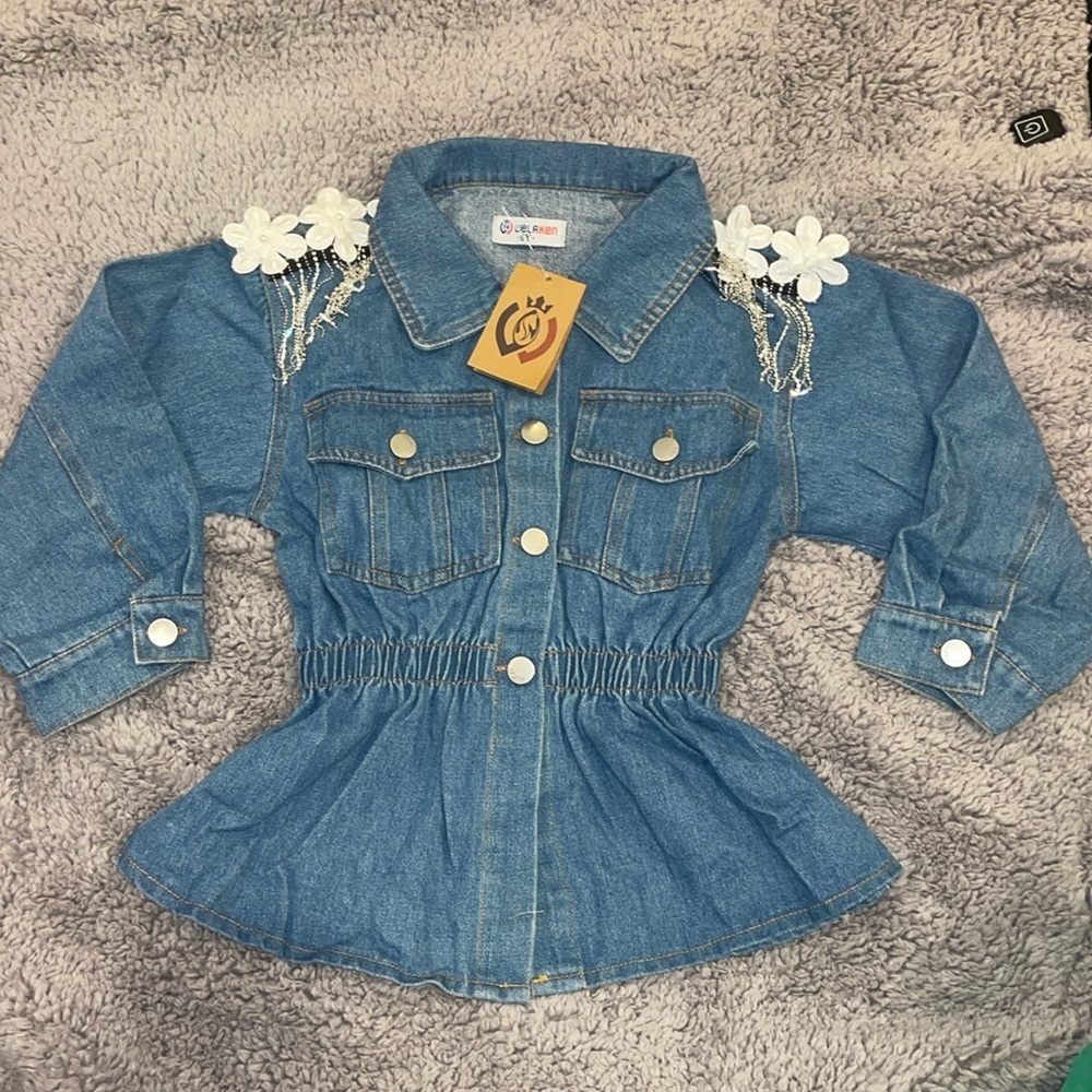 Kids Blue Jean Jacket with Floral Accents